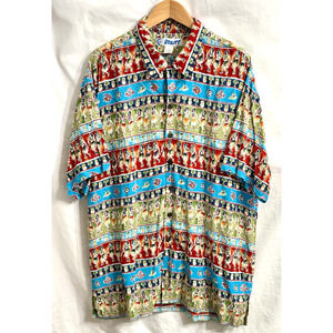 VTG Utility Hawaiian Multicolor Floral Men's Casual Shirt Size XL S/S 100% Rayon